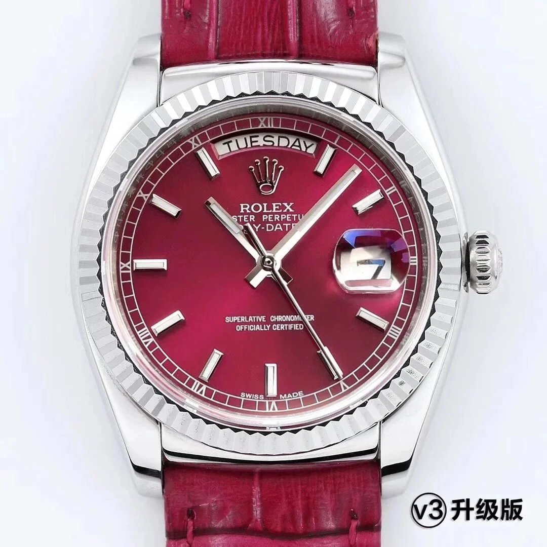 Rolex Watches Day-Date 36mm 118138, fluted bezel, day and date display, leather strap — 31