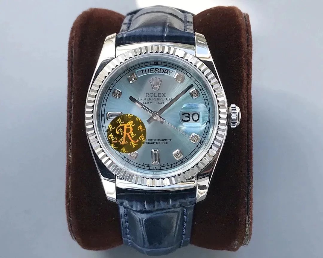 Rolex Watches Day-Date 36mm 118138, fluted bezel, day and date display, leather strap — 30