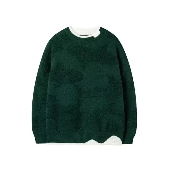 Design Layered Contrast Hem Sweater Forest Green - 5