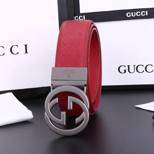 Gucci Double G Interlocking Buckle Belt Red Leather Belt - 1