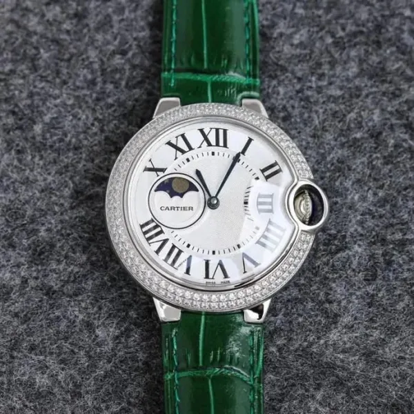 Cartier Ballon Bleu de Cartier Diamond-Set White Dial Black Alligator Strap Watch - 7