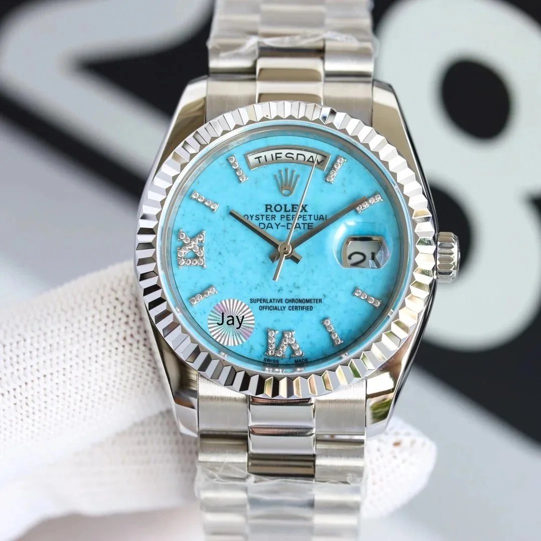 Rolex Watches Day-Date leather-strap watch with fluted bezel image 12