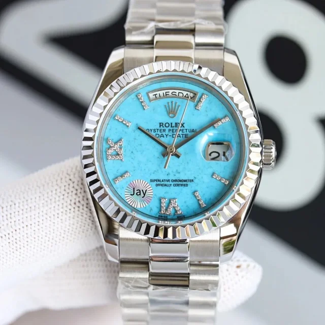 Rolex Watches Day-Date leather-strap watch with fluted bezel product detail image 13