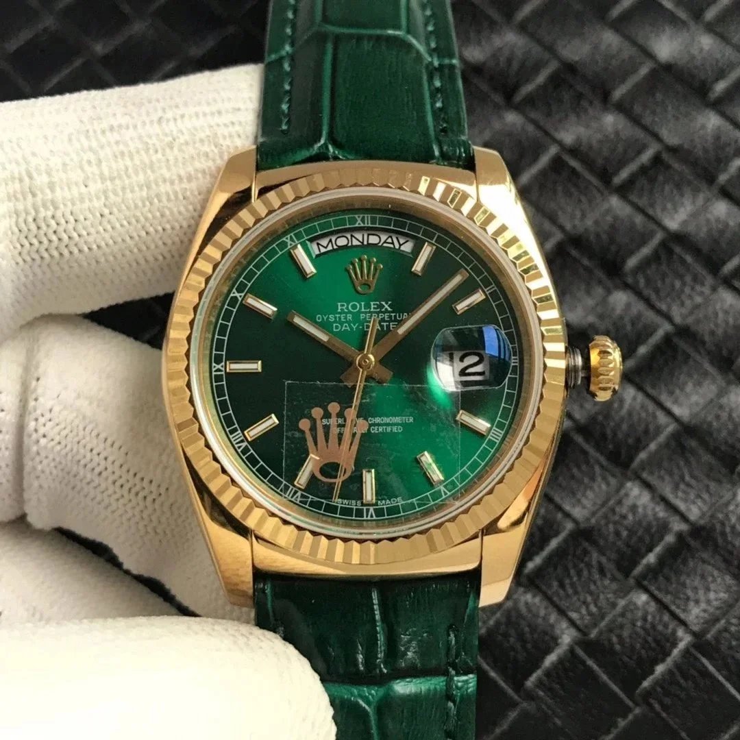 Rolex Watches Day-Date leather-strap watch with fluted bezel image 3