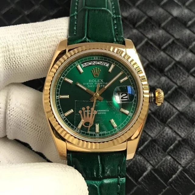 Rolex Watches Day-Date leather-strap watch with fluted bezel product detail image 4