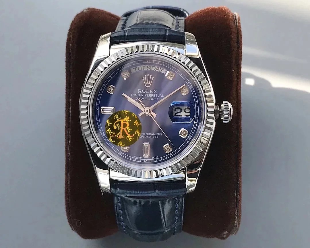 Rolex Watches Day-Date 36mm 118138, fluted bezel, day and date display, leather strap — 29