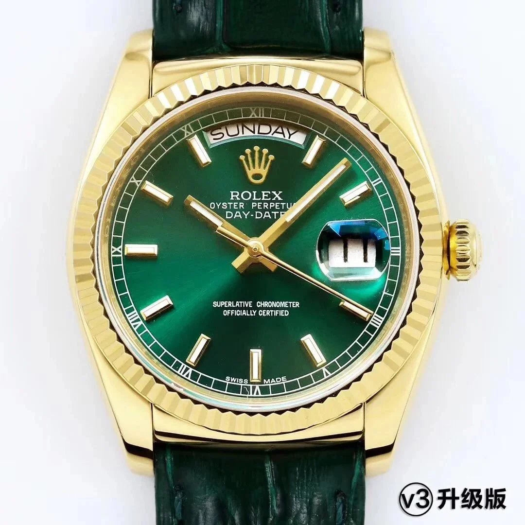 Rolex Watches Day-Date 36mm 118138, fluted bezel, day and date display, leather strap — 37