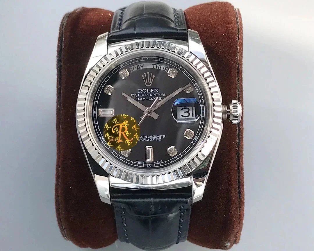 Rolex Watches Day-Date 36mm 118138, fluted bezel, day and date display, leather strap — 27