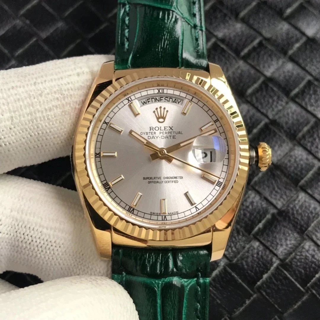 Rolex Watches Day-Date leather-strap watch with fluted bezel image 2