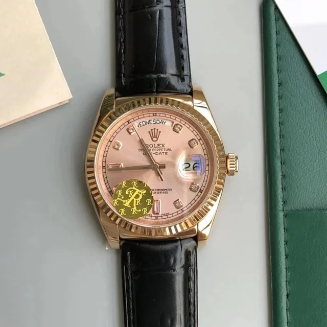 Rolex Watches Day-Date leather-strap watch with fluted bezel product detail image 8