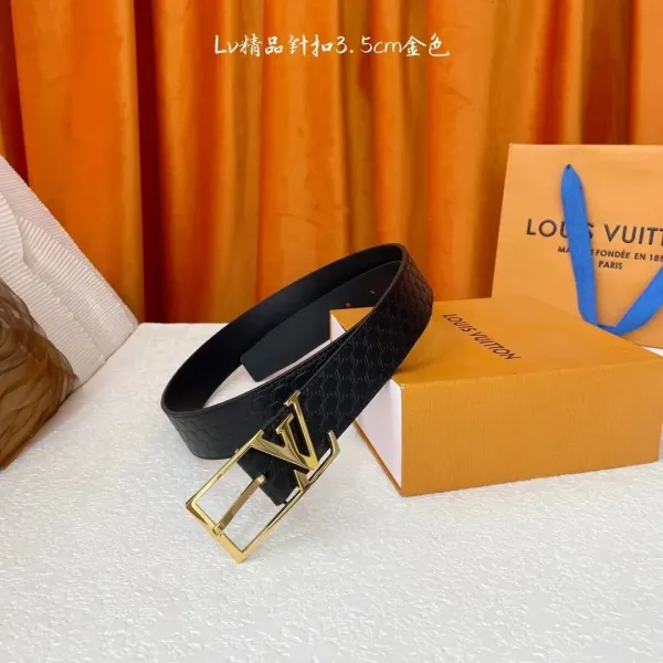 Louis Vuitton Monogram Denim Blue Belt with Gold Buckle - 5