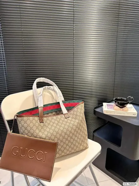 Gucci 1955 Horsebit Tote Bag Navy Blue and Brown GG Canvas Handbag - 2