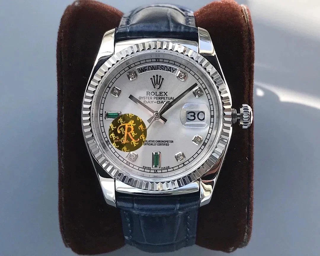 Rolex Watches Day-Date 36mm 118138, fluted bezel, day and date display, leather strap — 28