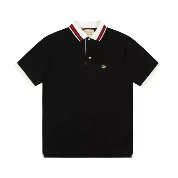 Gucci GG Logo Polo Shirt Beige with Red Collar - 12
