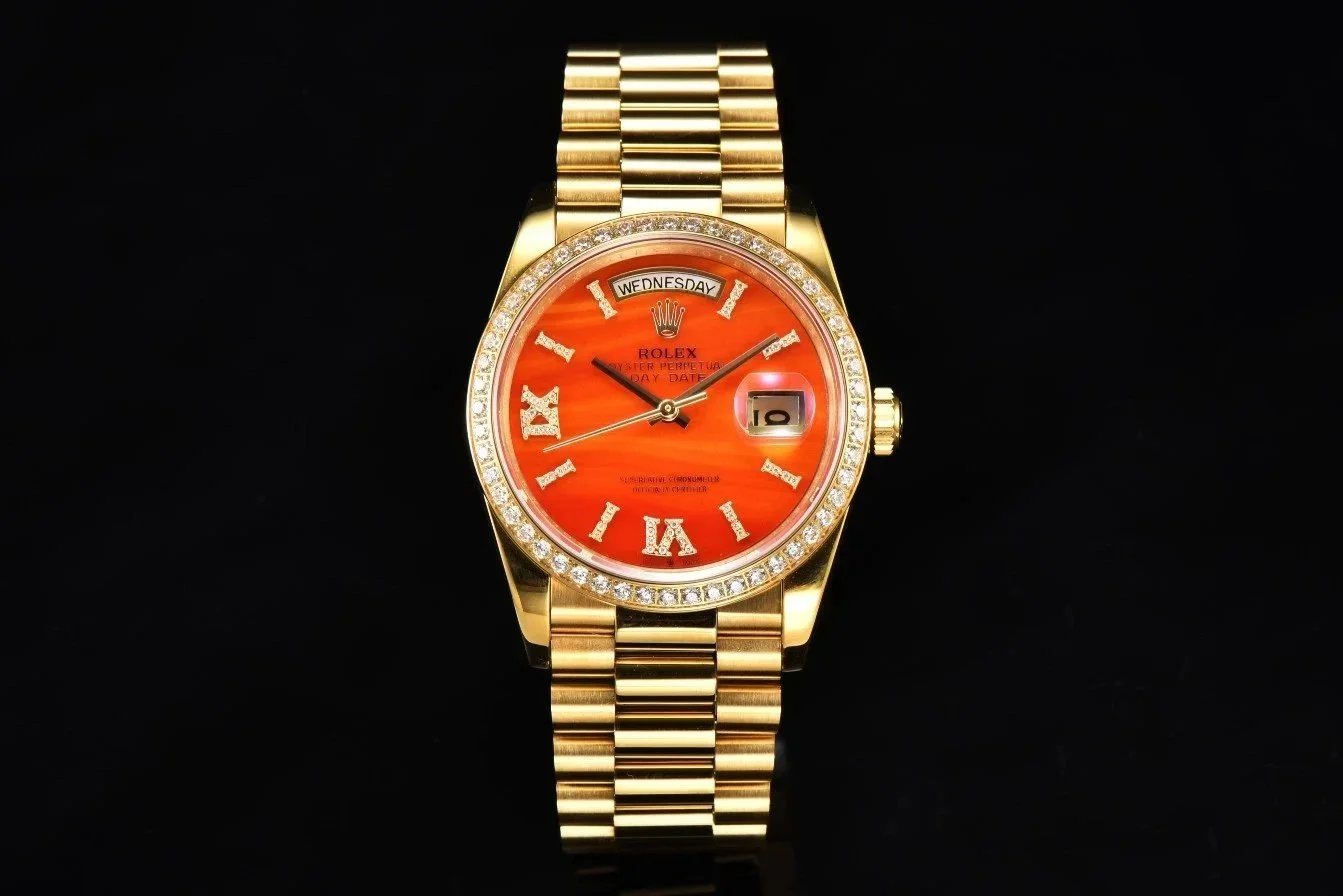 Rolex Watches Day-Date leather-strap watch with fluted bezel image 6