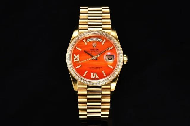 Rolex Watches Day-Date leather-strap watch with fluted bezel product detail image 7