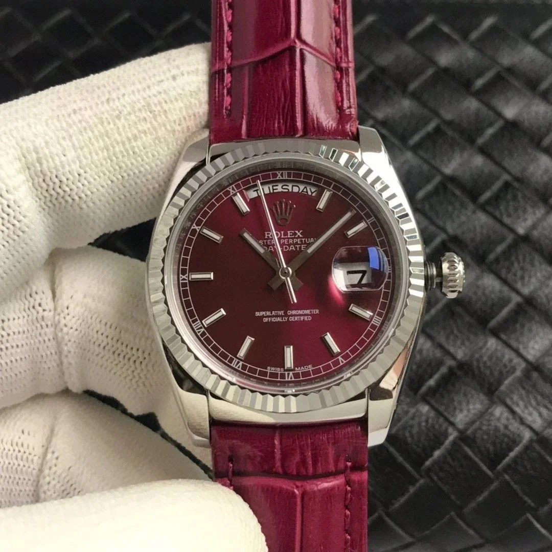Rolex Watches Day-Date leather-strap watch with fluted bezel — 3