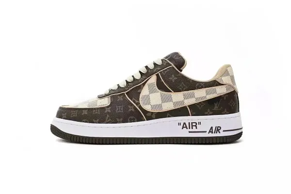 Louis Vuitton x Nike Air Force 1 Monogram Check Brown Sneakers - 1