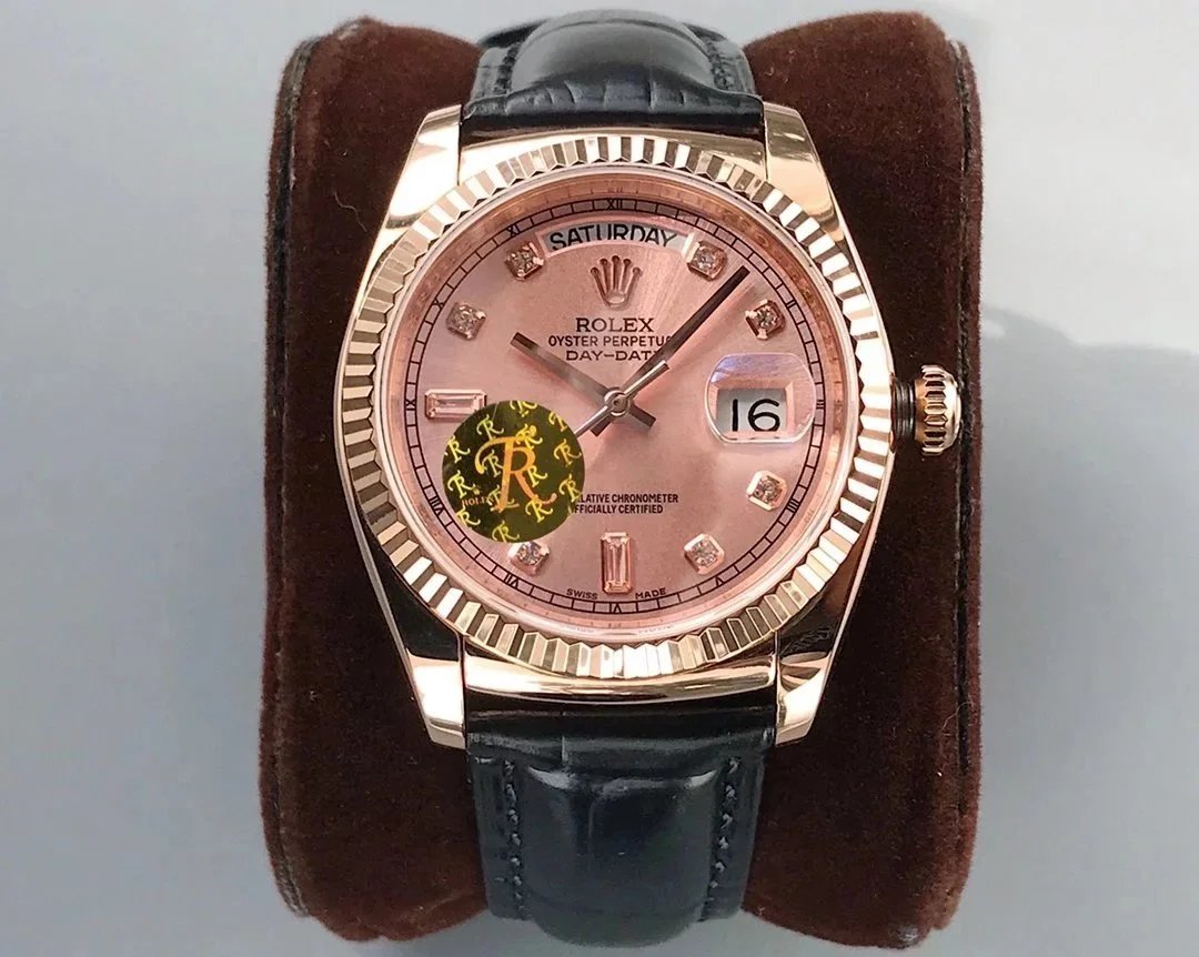 Rolex Watches Day-Date 36mm 118138, fluted bezel, day and date display, leather strap — 26