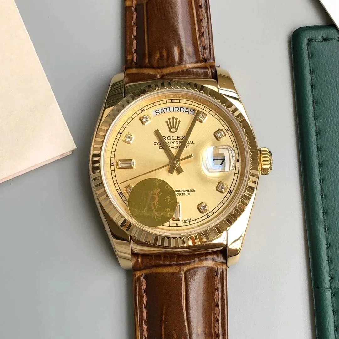 Rolex Watches Day-Date leather-strap watch with fluted bezel image 5