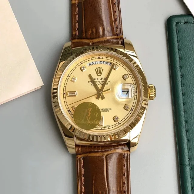 Rolex Watches Day-Date leather-strap watch with fluted bezel product detail image 6