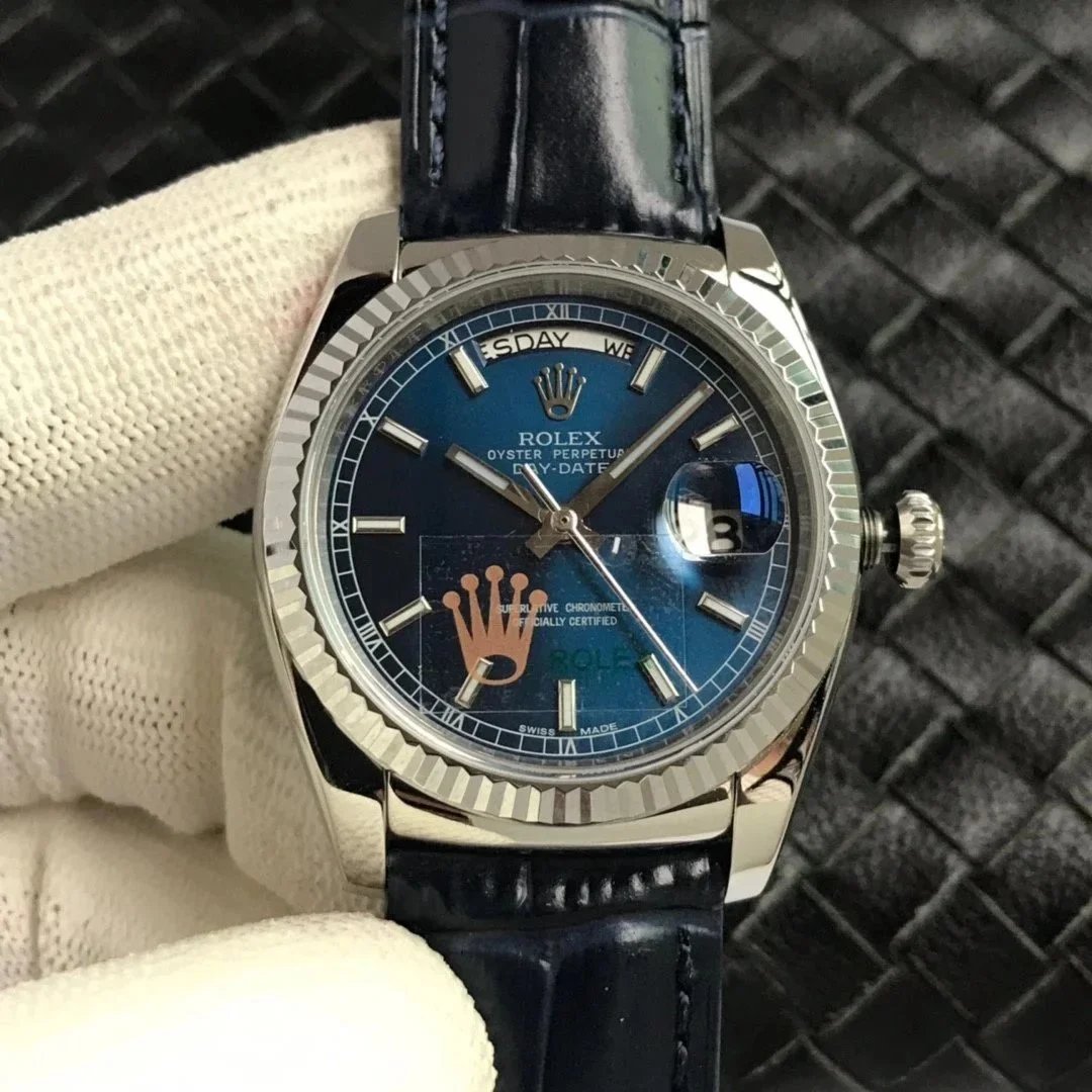 Rolex Watches Day-Date leather-strap watch with fluted bezel — 2