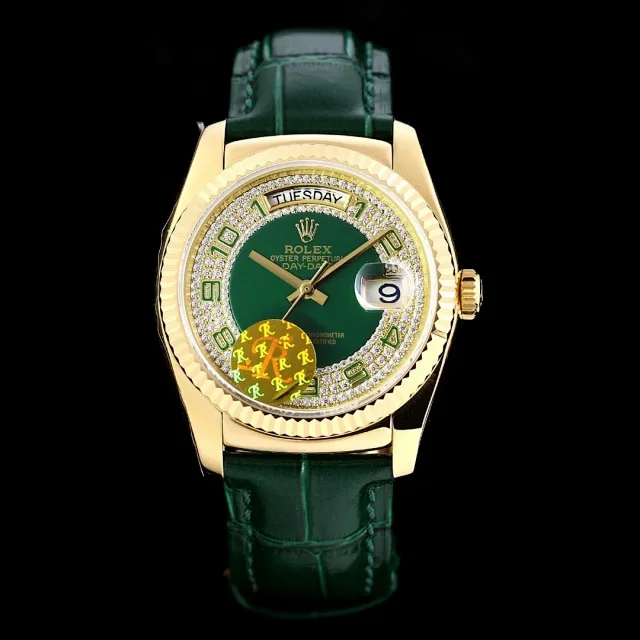Rolex Watches Day-Date leather-strap watch with fluted bezel product detail image 14