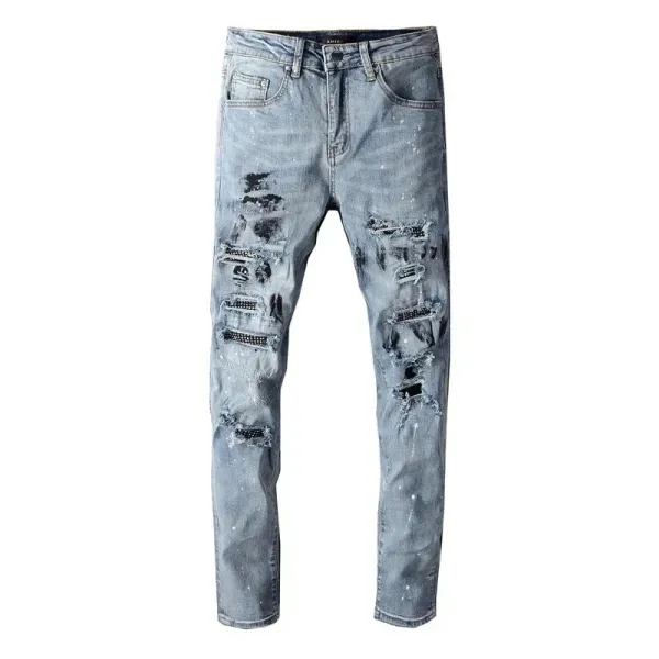 GRA Biker Patchwork Denim Jeans - 27