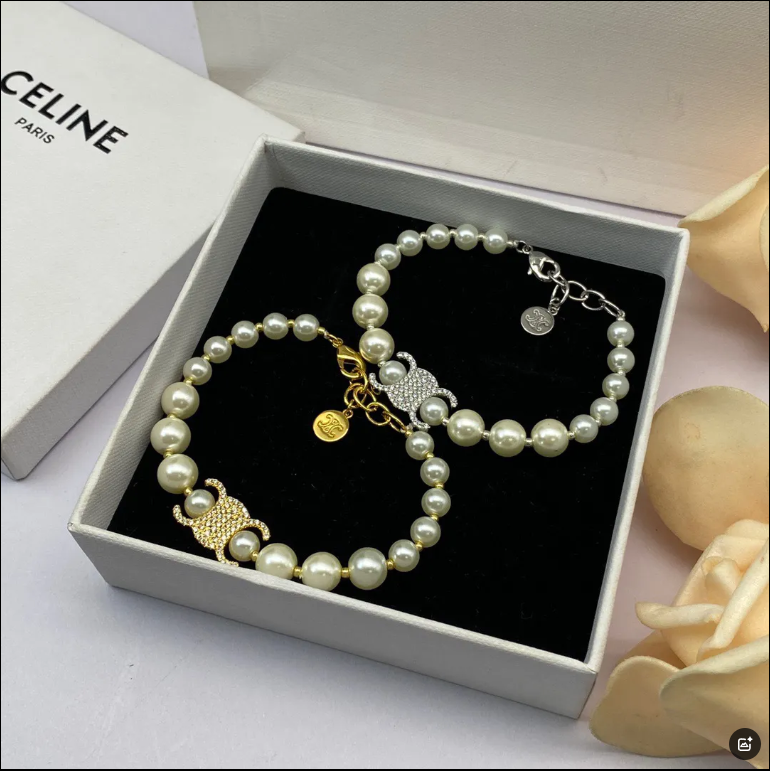 Celine Jewelry Pearl Bracelet with Triomphe Motif image 2