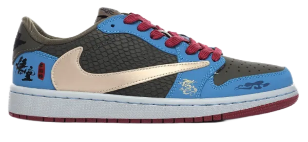 Travis Scott x Nike Air Jordan 1 Low OG 'Cactus Jack' Blue Dragon Sneakers - 1