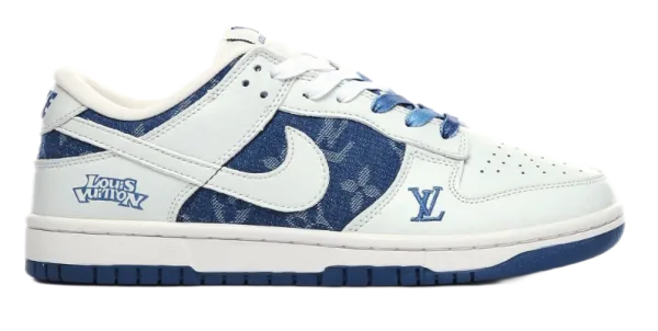 Louis Vuitton x Nike Dunk Low Monogram Denim White Sneakers - 1