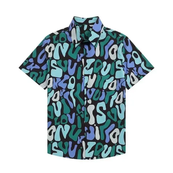 Design Patterned Lime Green Short-Sleeve Button-Up Shirt - 4