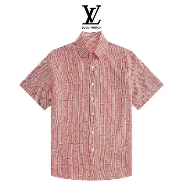 Design Patterned Lime Green Short-Sleeve Button-Up Shirt - 28