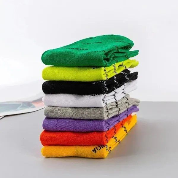 Balenciaga Logo Print Neon Yellow Socks - 3