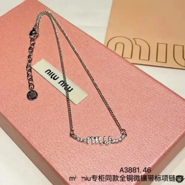 Miu Miu Logo Crystal Necklace Silver - 4