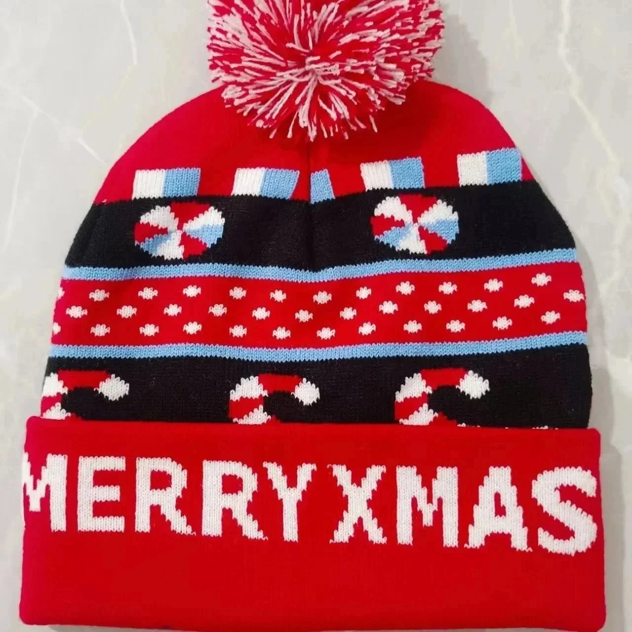 Merry Xmas Knit Beanie Red Multicolor