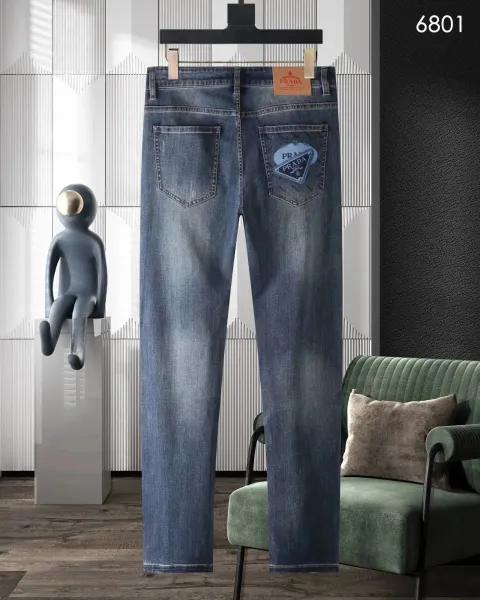Prada Logo Patch Straight-Leg Jeans Blue - 3