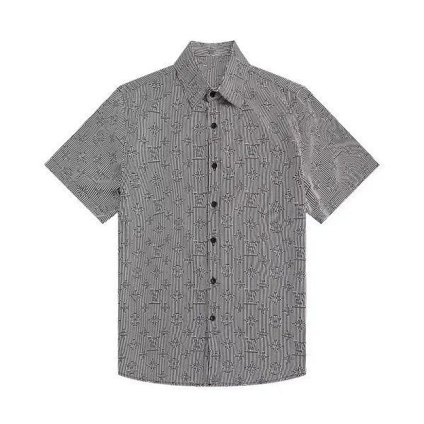 Design Patterned Lime Green Short-Sleeve Button-Up Shirt - 25