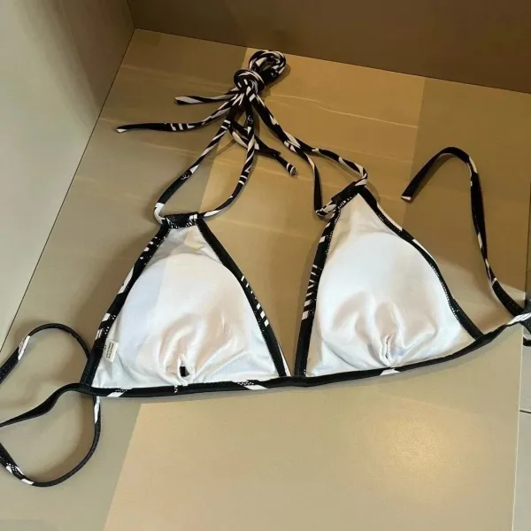 Chanel Ribbed Bralette and Brief Set Black and White Underwear - 6