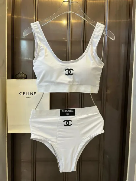 Chanel Ribbed Bralette and Brief Set Black and White Underwear - 17