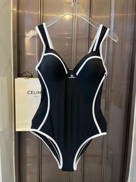 Chanel Ribbed Bralette and Brief Set Black and White Underwear - 21