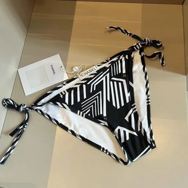 Chanel Ribbed Bralette and Brief Set Black and White Underwear - 8
