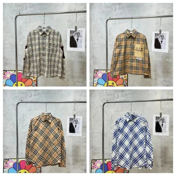 Burberry Check Shirt with Contrasting Sleeve Patches Blue Plaid Shirt - 3