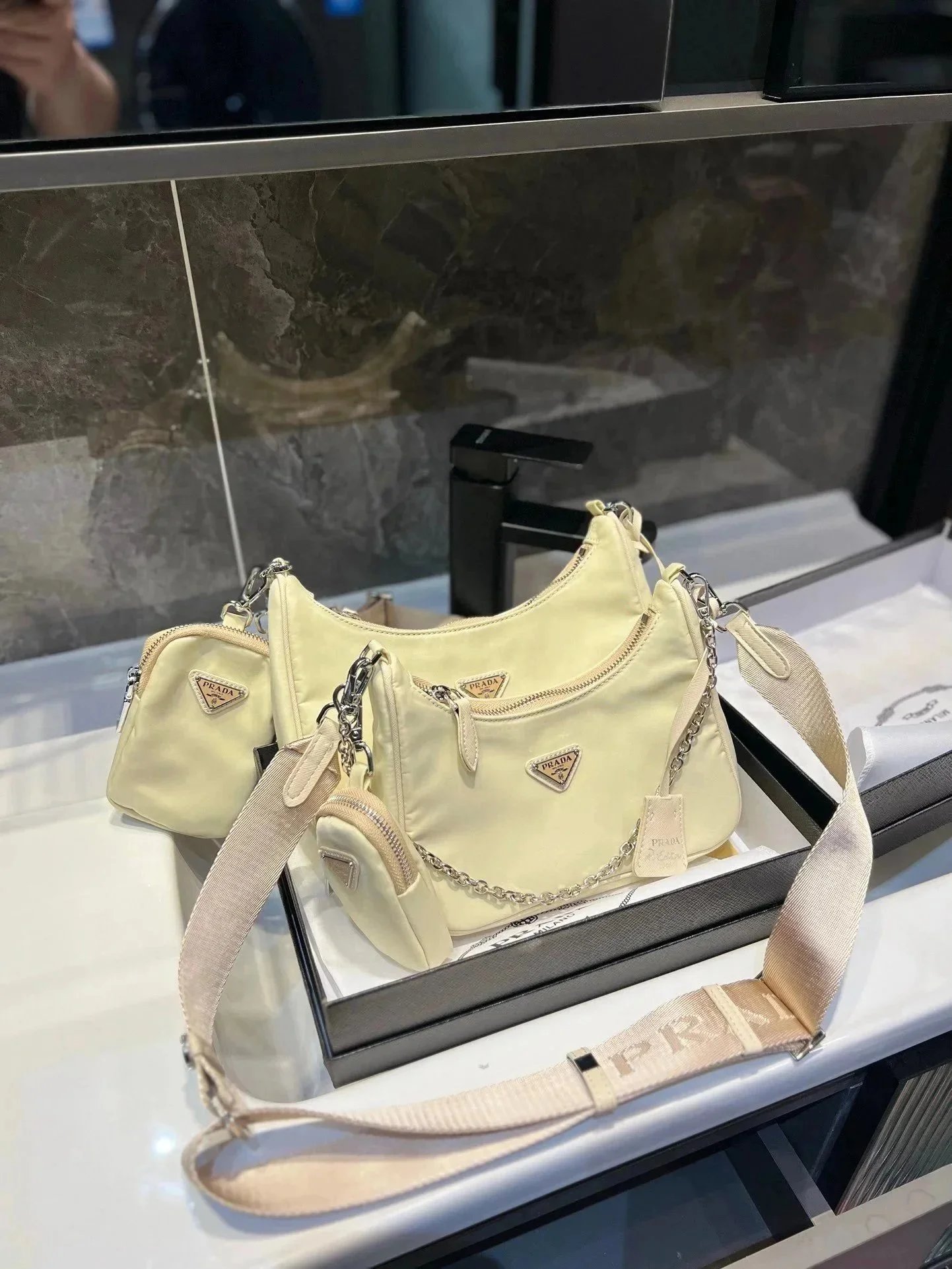 Prada Re-Edition 2005 Quilted White Chain Shoulder Bag with Detachable Pouch - 3