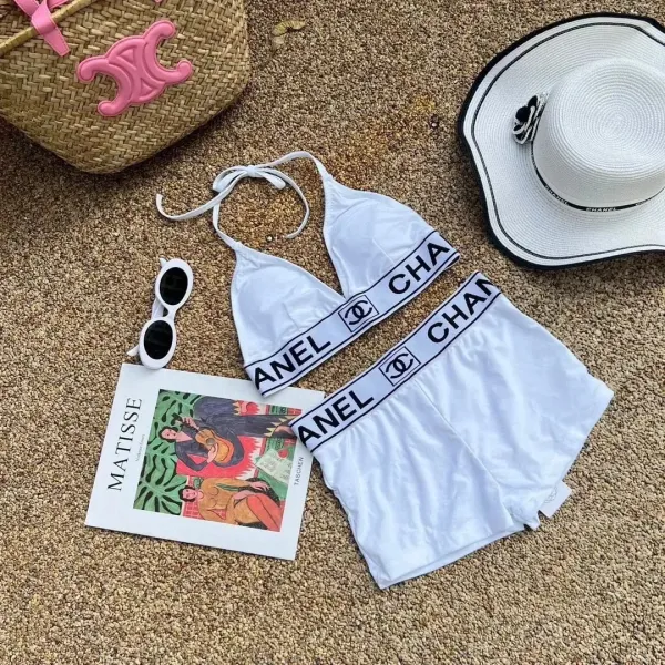 Chanel Ribbed Bralette and Brief Set Black and White Underwear - 14