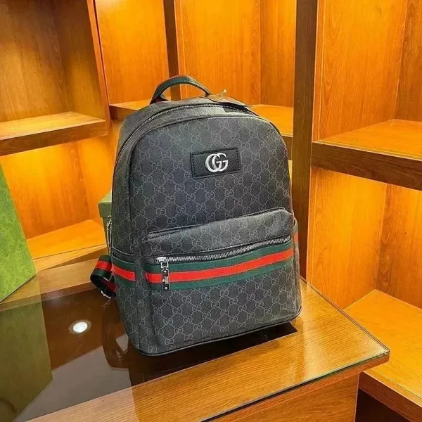 Gucci GG Marmont Mini Backpack Gray Monogram with Red-Green Web - 5