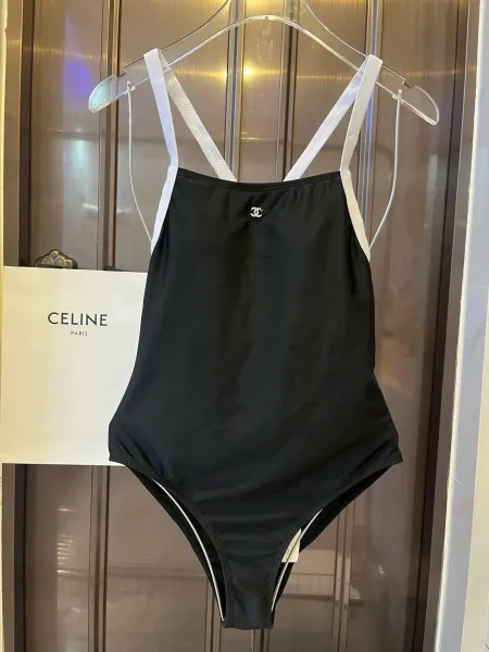 Chanel Ribbed Bralette and Brief Set Black and White Underwear - 19