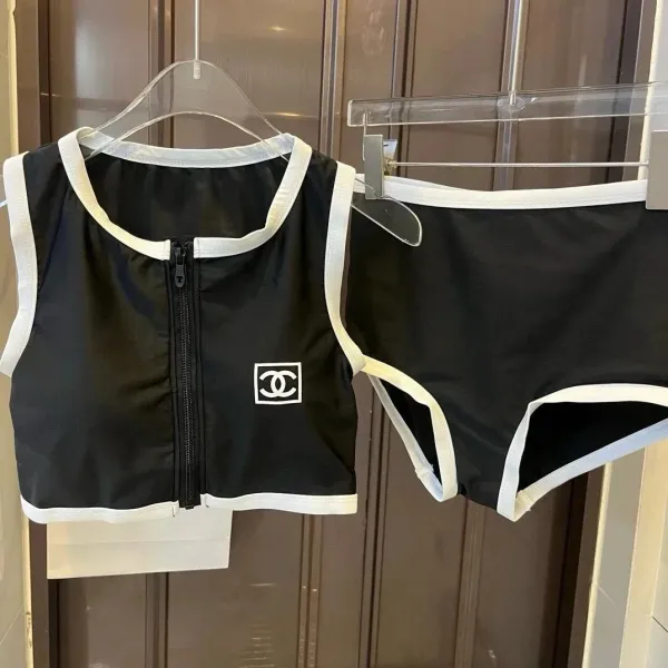 Chanel Ribbed Bralette and Brief Set Black and White Underwear - 28