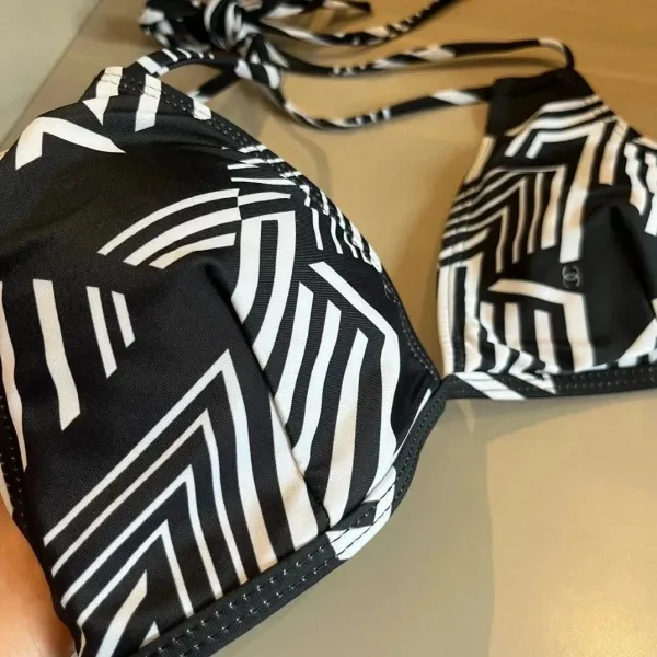 Chanel Ribbed Bralette and Brief Set Black and White Underwear - 5