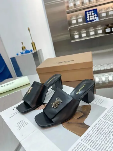 Burberry Gold Logo-Embossed Mule Sandals - 20